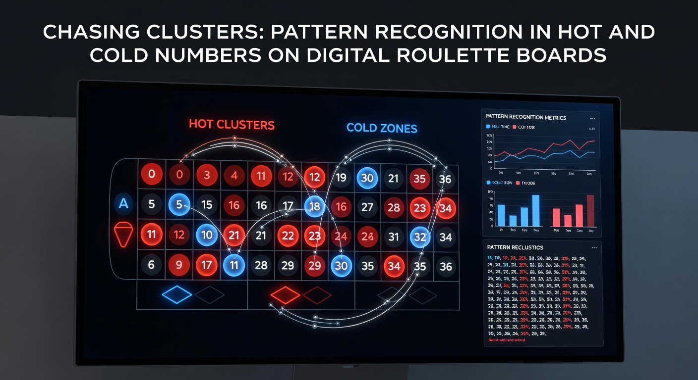 Digital roulette board displaying clusters of hot numbers in red and cold numbers in blue on a vibrant online casino interface