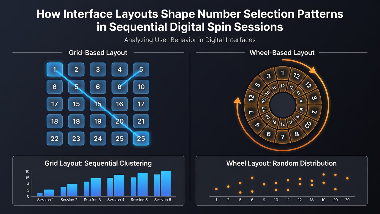 Close-up of sequential spin interface with highlighted number selection grid and progress indicators