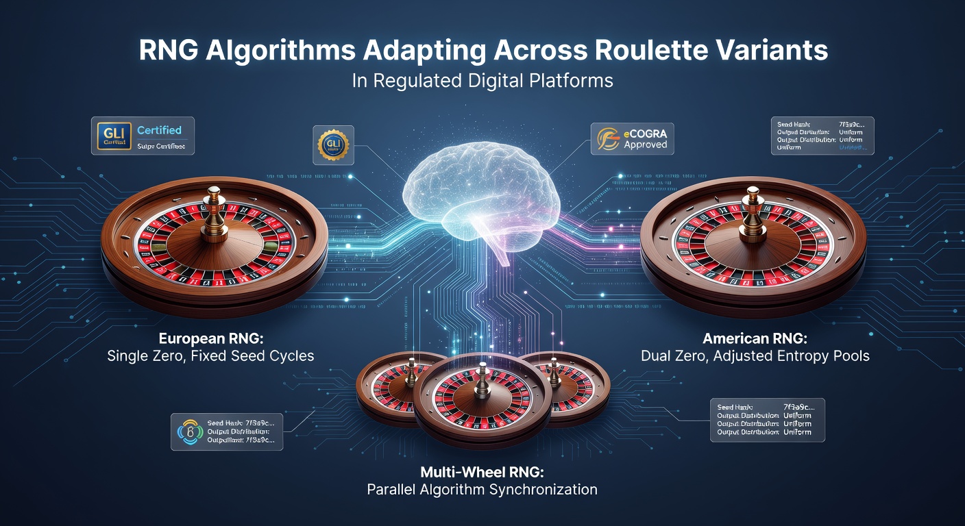 Diagram showing RNG adaptation layers across European, American, and Lightning roulette wheel configurations on digital platforms