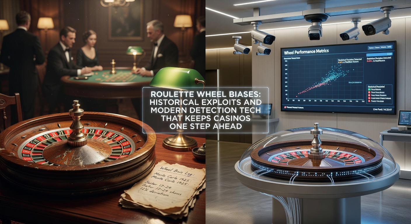 High-tech roulette wheel inspection station in a modern casino workshop, equipped with sensors and computers detecting minute biases