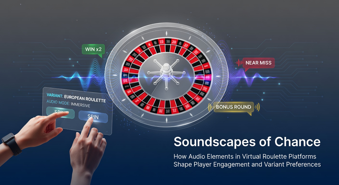 Virtual roulette interface displaying spinning wheel with layered audio indicators and ambient casino sound overlays